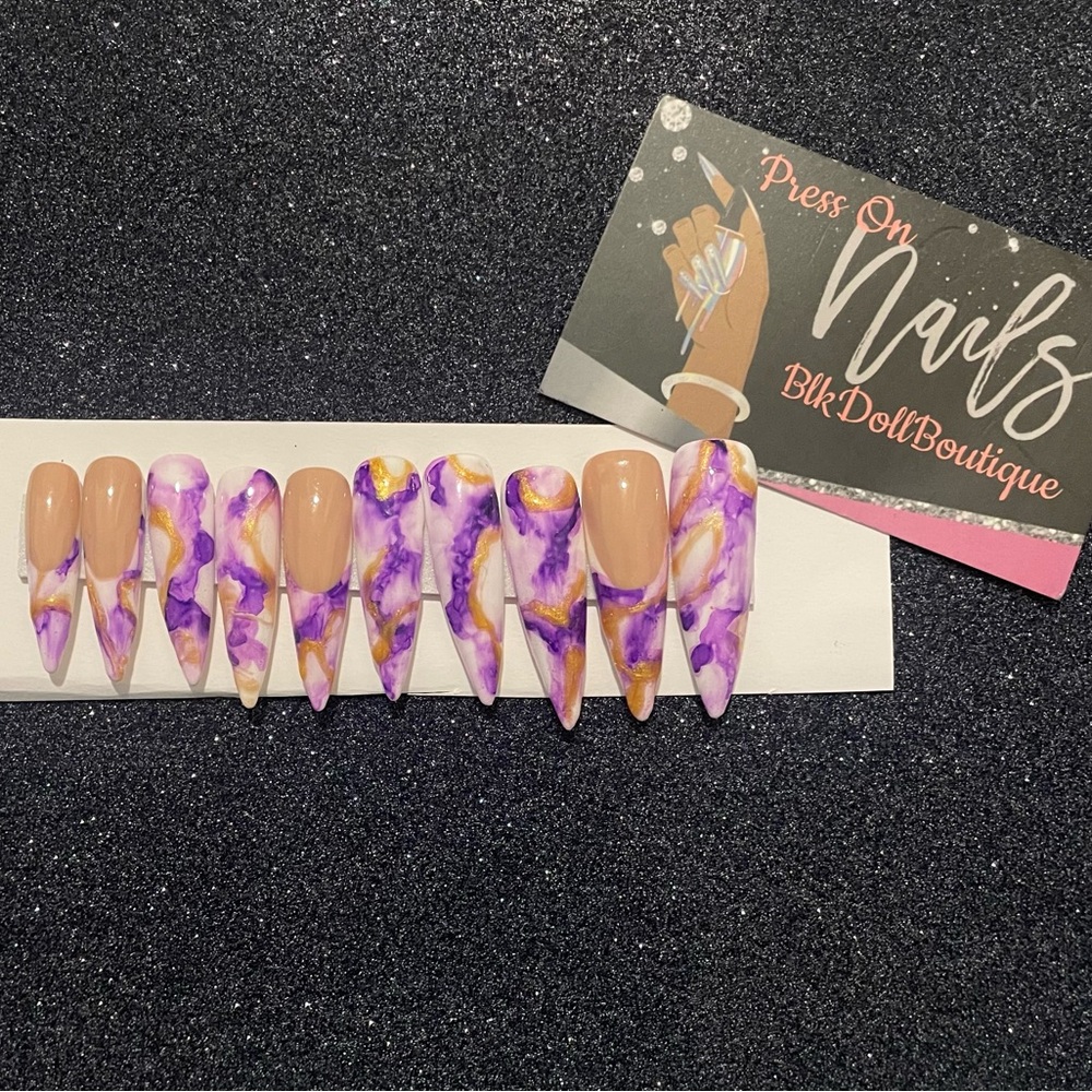 Purple and Gold Press-On Nails